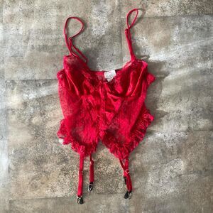 secret treasures vintage red bodysuit lingerie 4 thigh high straps size large
